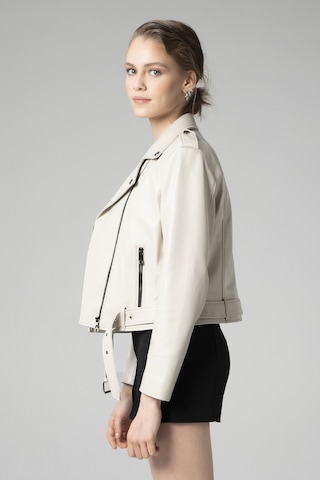 Dericlub Wm021 Gerçek Deri Biker Kadın Deri Mont Bej Null Bej