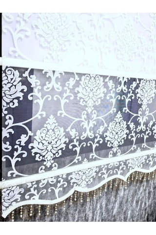 Bbb Simli Boncuklu Damask Desenli Çift Mekanizmalı Tül Stor Perde Ekru Mt1018sb Ekru