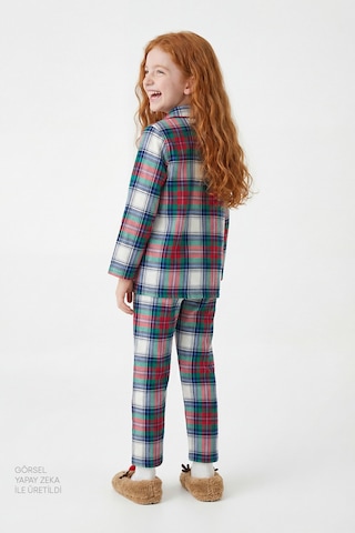 Penti Unisex Çocuk Ekoseli Light Uzun Kollu Düğmeli Pamuklu Pijama Takımı Çok Renkli