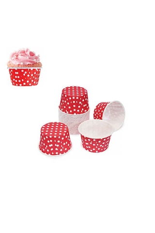 100 Adet Puantiyeli Kırmızı Büyük Boy Pet Kapsül Cupcake Muffin Kek Vb. Kalıbı Ebat: 6,7 Cm X 4 Cm X 5 Cm Puantiyeli Kırmızı