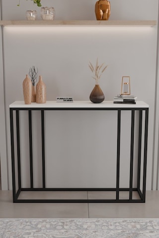 Metal Ayaklı Dresuar Dekoratif Raflı Dresuar Konsol Metal Dresuar 100 Cm Beyaz