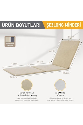 Şezlong Minderi, Havuz Plaj Outdoor Kamp İçin Katlanır Sünger Minder, Dış Mekan Süet Kumaş Kılıf, Dış Mekan Mobilyaları İçin Veranda Yedek Minderi - 22 Dens - 180x55x4 Cm - Bej Diğer