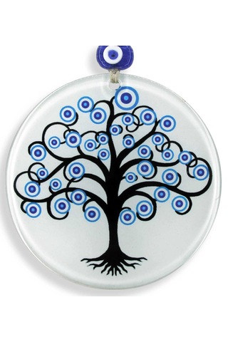 23 Cm Çap - Nazar Boncuklu Hayat Ağacı Füzyon Cam Duvar Dekoru