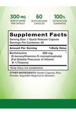 Nature's Truth Benfotiamine Vitamin B1 Precursor 300 Mg 60 Kapsül