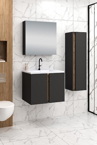 %100 Mdf 65 Cm Lavina Banyo Dolabı + 30 Cm Lavina Boy Dolabı Beyaz
