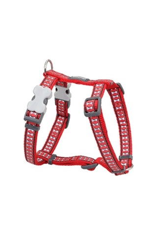 Red Dingo Reflektörlü Kemik Desenli Kırmızı Göğüs Tasması 25mm Kırmızı