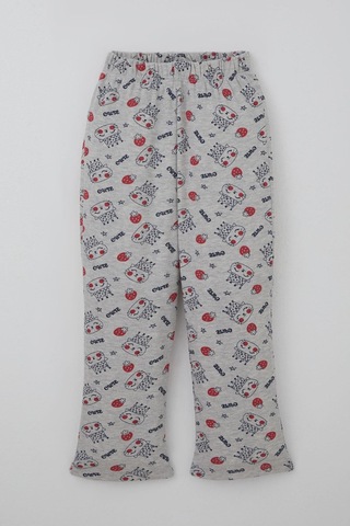 Breeze Kız Çocuk Pijama Takımı Kraliçe Kedicik & Çilek Desenli 7-11 Yaş, Açık Gri Melanj
