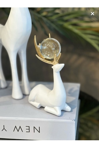 Elta Collection Dekoratif Beyaz Geyik Biblo 3 Lü Set Gold Boynuzlu Kristal Toplu Ev Aksesuarı
