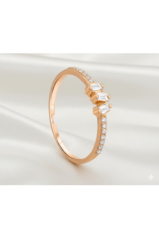 Ariş Rose Gold Altın Baget Tria Yüzük
