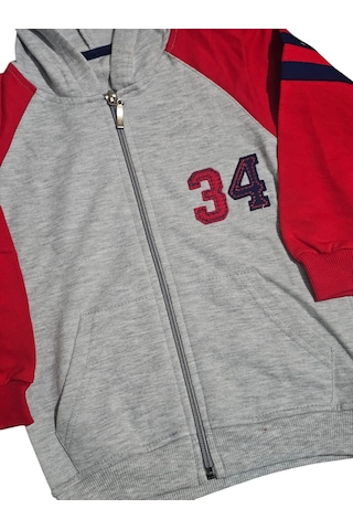 Ela Erkek Çocuk Mevsimlik Kapşonlu Penye Sweatshirt Gri - Kırmızı