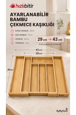 Bymyhand Bambu Ahşap Ayarlı Çekmece İçi Kaşıklık