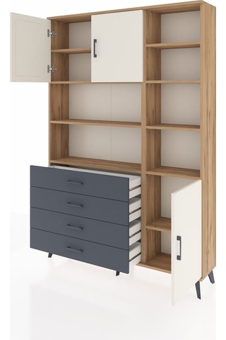 Arges Dolap 9 Raflı 4 Çekmeceli 3 Kapaklı 132x30x195 Çam-aytaşı/antrasit Aytası/antrasıt