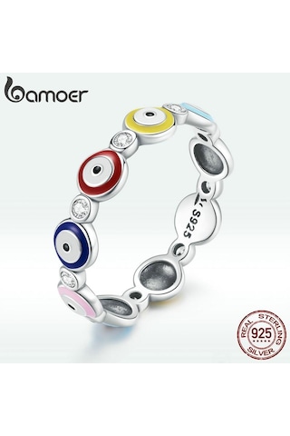 Bamoer 925 Ayar Gümüş Renkli Guardian Göz Parmak Yüzük Kadınlar İçin Moda Takı 7