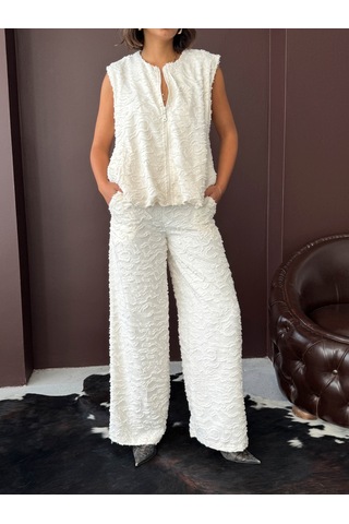Verymoda Jakarlı Dukuma Pantolon F2020 Krem