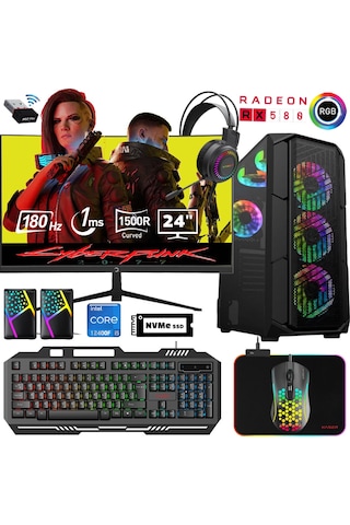 Xaser XSR523 i5-12400F 16 GB 1 TB M.2 NVMe SSD RX580 24" Free Dos Masaüstü Oyuncu Bilgisayarı