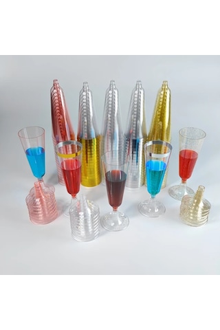 Willowhaven 50 Adet Altın Pullu Plastik Şampanya Bardakları Toplu Kokteyl Parti Bardakları