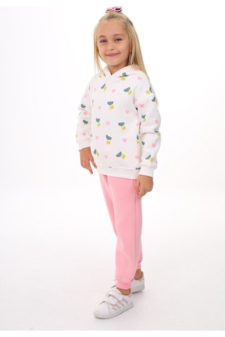Toontoy Kids Toontoy Kız Çocuk 2'li Takım Baskılı Kapüşonlu Sweatshirt & Beli Paçası Lastikli Jogger Eşofman Altı - Renk Bloklu & 3 İplik Şardonlu Açık Pembe