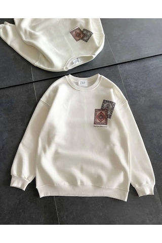 Efnaz Style Bisiklet Yaka Baskılı Sweatshirt - Beyaz