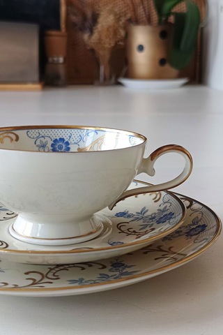 12401 Vintage Çay Fincanı Seti 3 Parça Mavi