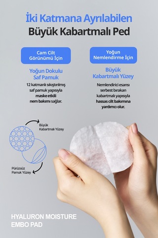 Hyalüronik Asitli, Nemlendiren Makyaj Öncesi Cilt Bakım Pedi Dermatory Hyaluron Moisture Embo Pad