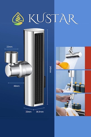 Kustar Krom Tasarruflu 4 Modlu Şelale Ayarlanabilir Musluk Başlığı Mutfak Eviye Bataryası Lavabo Bataryası