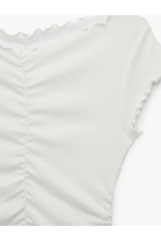 Koton Pamuklu Slim Fit Kısa Kollu V Yaka Büzgülü Tişört Ekru 6sal10913ık