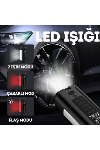 12000mah Led Işıklı Akü Takviyeli Powerbankli Araç Kompresörü