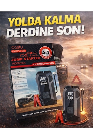 4in1 Akü Takviye Cihazı 16.000mah Akım Korumalı + Lastik Şişirme + Fener + Powerbank