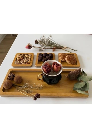 Bambu 3lü Sunum Seti Doğal Ahşap Sunum Tahtası Sosluklu Şık Servis Tabağı Çerezlik Lokumluk Kahvaltılık Kuruyemişlik Modern Sofralar İçin Estetik Ve Kullanışlı Sunum Tabak Seti Çok Renkli