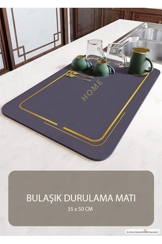 1 Adet - Gri 35x50cm Bulaşık Matı, Kurulama Matı, Tezgah Üstü Mat, Su Emen Mat, Lavabo Paspası
