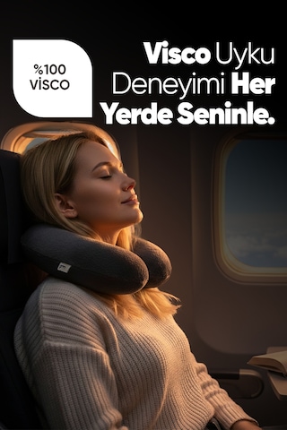 Ortopedik Seyahat Yastığı - Visco Seyahat Boyun Yastığı - Ortopedik Boyunluk Antrasit Beyaz