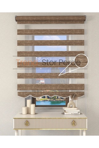 Kahve Etek Dilimli Zebra Stor Güneşlik Perde Kırık Kahve