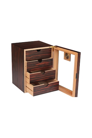 Premiumquality 3 Çekmeceli Kahverengi Sedir Humidor Puro Kutusu - Tr9646