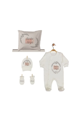 Pia Baby Gl 1908-04 İsme Özel Yastık Tulum Set Krem