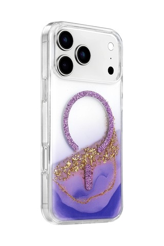 Onegif Apple Apple iPhone Uyumlu 17 Pro/18 Pro Lotus Simli Magsafe Kapak - Mor Düz Renkli