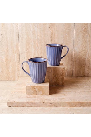 Güral Mavi Rölyef Desenli 2li Porselen Mug Seti Diğer