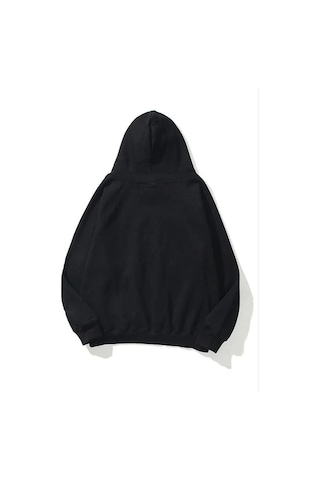 Primemagazam Kadın Kapüşonlu Kanguru Cepli 3 İplik Pamuklu Düz Hoodie Sweatshirt - Siyah Çeşitli