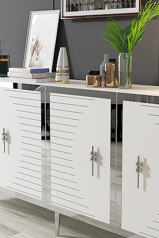 Ka1801bs Tuna Konsol, Tv Sehpası Beyaz-sılver 180cm Beyaz-sılver