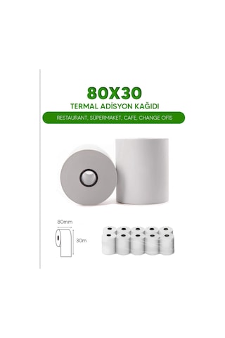 80x30 50 Adisyon Rulosu Adisyon Kağıdı Termal Pos Kağıdı 5 Paket