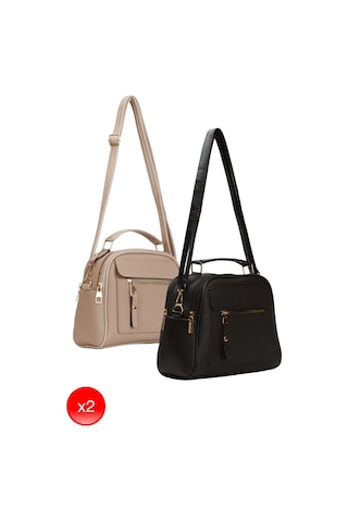 Kadın Günlük Siyah Vizon Omuz Çantası 2 Adet Siyah - Vizon