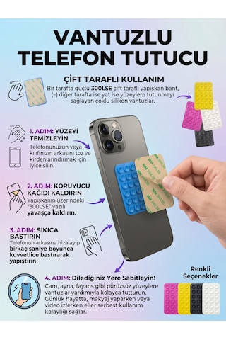 Çift Taraflı Vantuzlu Telefon Tutucu - Pürüzsüz Yüzeyler İçin Silikon Silikon Tutucu Ped Cam, Ayna, Fayans 6'parça Rekli