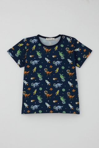 Breeze Erkek Bebek Şortlu Pijama Takımı Uzay Temalı Astronot Dinozor Desenli 9 Ay-3 Yaş, Lacivert