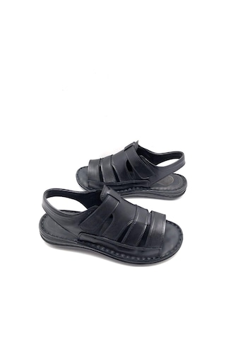 Deritarz Tam Ortopedik Hakiki Deri Erkek Sandalet Siyah