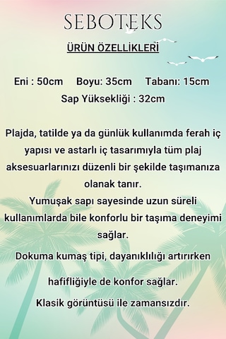 Seboteks Fermuarlı İçi Astarlı Cepli Çizgili Büyük Boy Plaj Çantası Sbc3221 Lacivert
