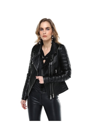 Derinss Dka9040 Hakiki Deri Kadın Siyah Mont