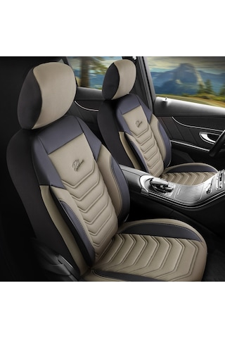 Panda Florida Serisi Pike Kumaş Oto Koltuk Kılıfı Bej - Siyah