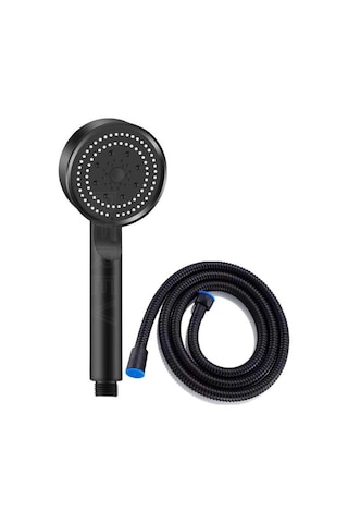 Berev 5 Fonksiyonlu Yüksek Basınçlı Duş Başlığı 150 Cm Duş Hortum, Siyah Duş Seti Siyah