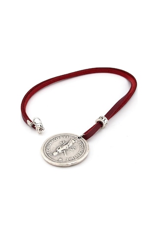 Solfera Dionysos Greek Sikke Metal Bordo Deri Erkek Kolye Q0386