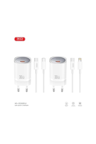 30w Gan Teknolojili Pd Hızlı Şarj Adaptörü Ve Type-c To Lightning Kablolu Şarj Aleti Adaptörü Set