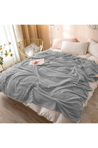 Çift Kişilik Fitilli Yumuşak Dokulu Battaniye 210 X 230 Cm Açık Gri